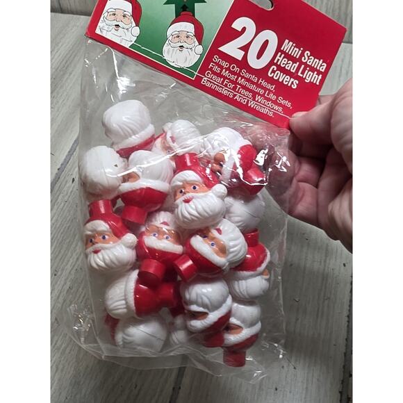 Vintage Plastic Santa Head Mini Christmas Light Covers Blow Mold Holiday - Picture 4 of 4
